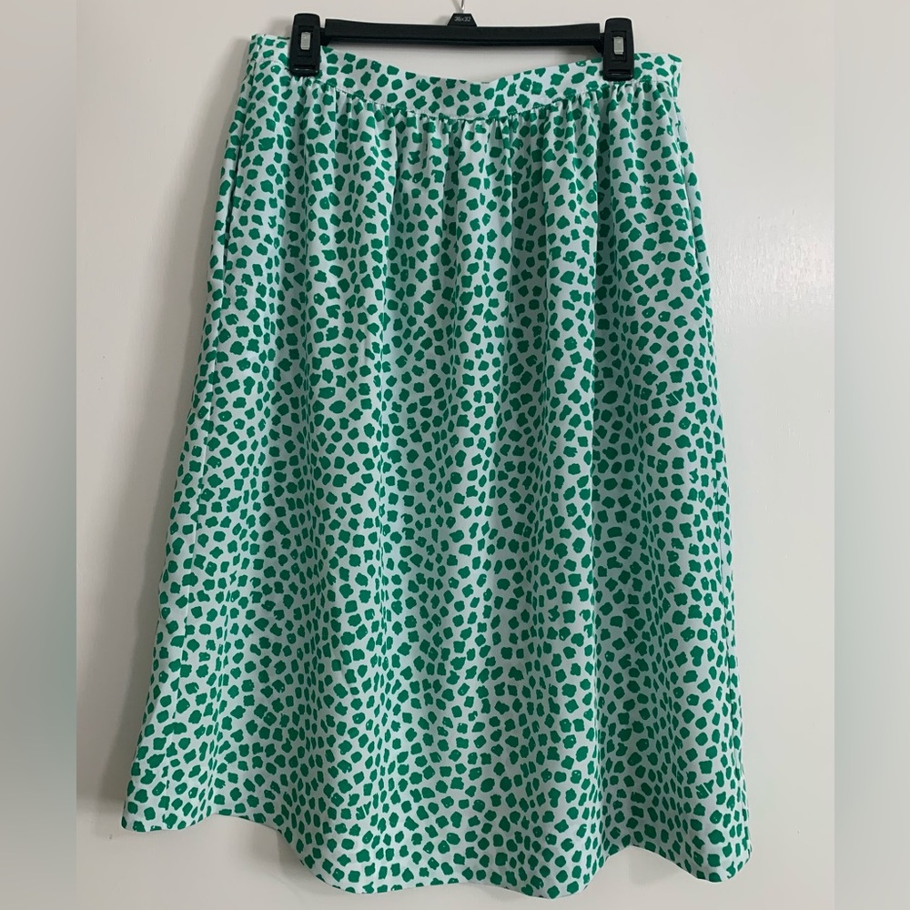 Vintage “Lucia” Lightweight Polyester Green and White Midi Skirt